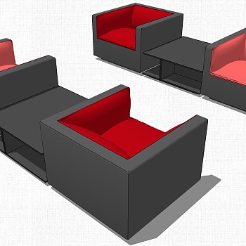 现代办公休闲等候区沙发茶几休闲椅子组合su草图模型下载 (14)