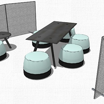 现代办公休闲等候区沙发茶几休闲椅子组合su草图模型下载 (12)