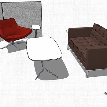 现代办公休闲等候区沙发茶几休闲椅子组合su草图模型下载 (11)