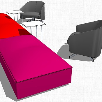 现代办公休闲等候区沙发茶几休闲椅子组合su草图模型下载 (8)