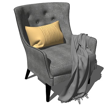 12欧式美式皮质单人沙发椅子毛毯组合sketchup草图模型下载