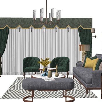 欧式新古典沙发茶几单人沙发电视柜窗帘