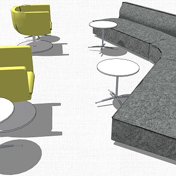 现代办公休闲等候区沙发茶几休闲椅子组合su草图模型下载 (5)