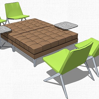 现代办公休闲等候区沙发茶几休闲椅子组合su草图模型下载 (3)