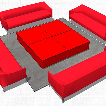 现代办公休闲等候区沙发茶几休闲椅子组合su草图模型下载 (1)