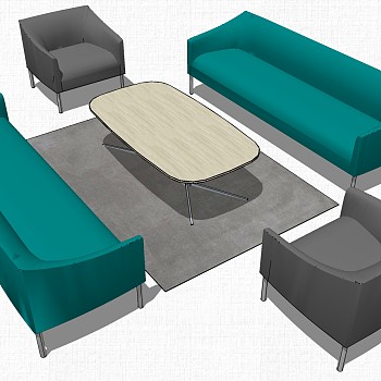 现代办公休闲等候区沙发茶几休闲椅子单人沙发组合su草图模型下载 (21)