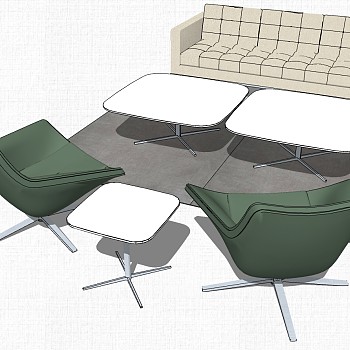 现代办公室沙发茶几休闲椅子组合su草图模型下载 (7)