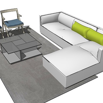 现代办公室沙发茶几休闲椅子组合su草图模型下载 (5)