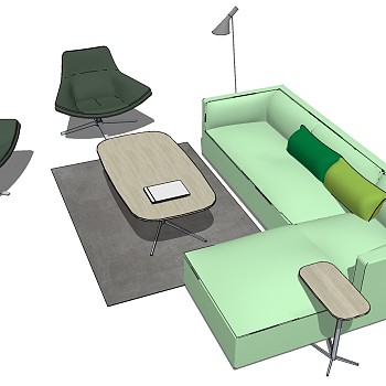现代办公室沙发茶几休闲椅子组合su草图模型下载 (4)