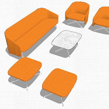 现代办公室沙发茶几休闲椅子组合su草图模型下载 (3)