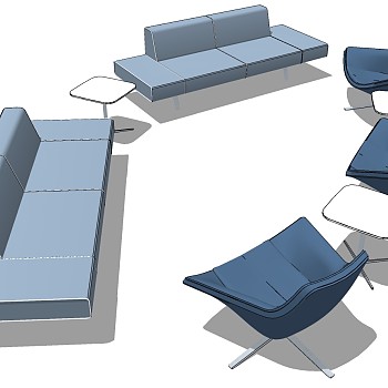 现代办公室沙发茶几休闲椅子组合su草图模型下载 (2)