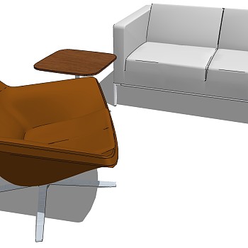 现代办公室沙发茶几休闲椅子组合su草图模型下载 (1)
