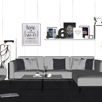 5现代北欧风格专家沙发单人休闲椅子沙发绿植盆栽植物墙面挂饰落地灯地球仪sketchup草图模型下载