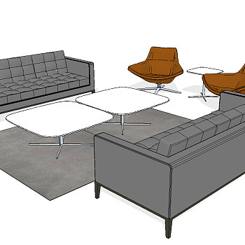 22现代时尚单人沙发多人沙发组合茶几办公室沙发椅子sketchup草图模型下载