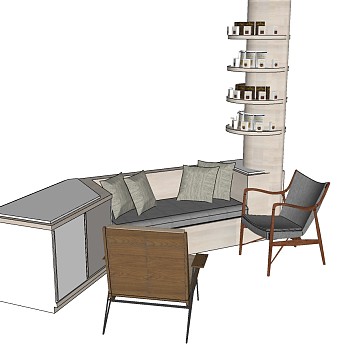 10现代卡座座椅休闲椅子sketchup草图模型下载