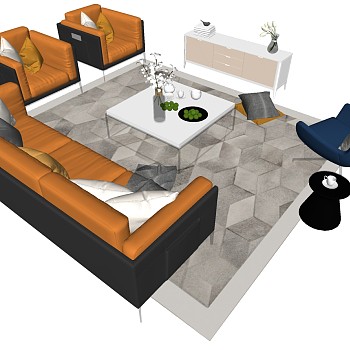 16现代轻奢简欧式新古典沙发单人休闲椅sketchup草图模型下载