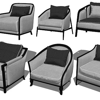 14新中式现代轻奢北欧实木单人沙发休闲椅车sketchup草图模型下载
