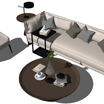 14现代轻奢沙发单人沙发椅子茶几边几sketchup草图模型下载