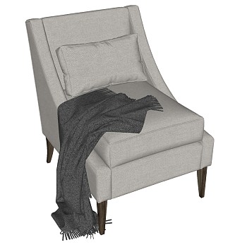 10简欧式新中式现代单人休闲沙发椅子毛毯车sketchup草图模型下载
