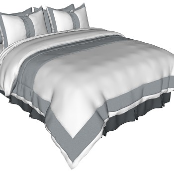 简欧式新中式现代双人床床品SketchUp草图模型下载 (5)