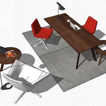现代北欧圆形休闲洽谈桌椅子办公桌老板台a SketchUp草图模型下载(1)