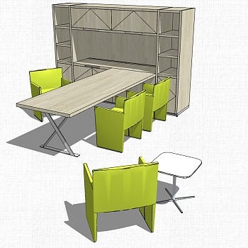 现代北欧圆形休闲洽谈桌椅子办公桌老板台aSketchUp草图模型下载 (2)