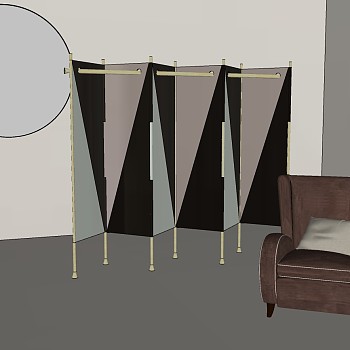 7意大利现代美式欧式单人休闲沙发屏风 隔断车sketchup草图模型下载