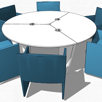 现代圆形会议洽谈桌椅su草图模型下载 (1)