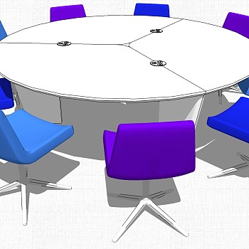 现代圆形会议洽谈桌椅su草图模型下载 (2)