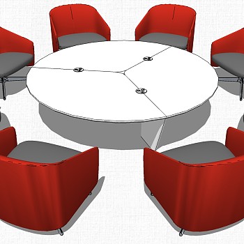 现代圆形会议洽谈桌椅su草图模型下载 (3)