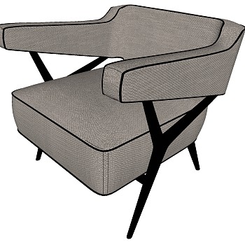 5新中式现代轻奢单人休闲沙发椅子车sketchup草图模型下载