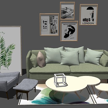 10北欧现代沙发茶几单人沙发休闲座椅沙发挂糊组合sketchup草图模型下载