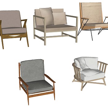 2北欧现代简约实木单人沙发椅子休闲椅sketchup草图模型下载