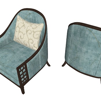 22新中式休闲沙发椅子组合sketchup草图模型下载