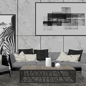 现代简约客厅沙发组合,组合,沙发组合铁艺茶几sketchup草图模型下载