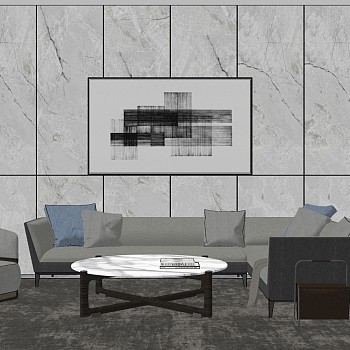现代简约客厅沙发组合,沙发组合,转角沙发sketchup草图模型下载