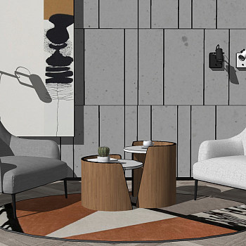 12现代北欧单人沙发椅茶几边几壁灯摄像头sketchup草图模型下载