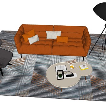 10北欧现代双人沙发单人休闲椅落地灯sketchup草图模型下载