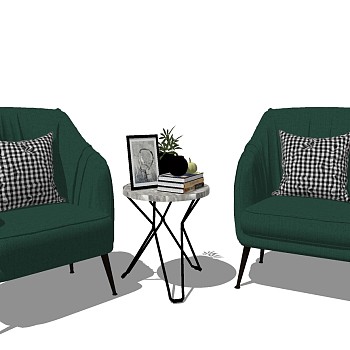 17新古典现代单人沙发椅子边几sketchup草图模型下载