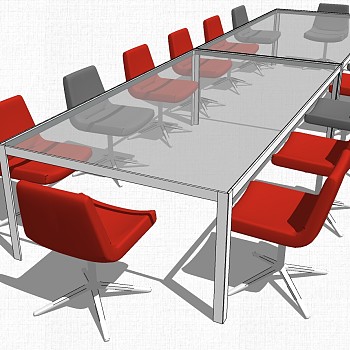 现代极简办公会议桌椅子su草图模型下载 (6)