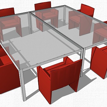 现代极简办公会议桌椅子su草图模型下载 (5)