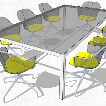 现代极简办公会议桌椅子su草图模型下载 (4)