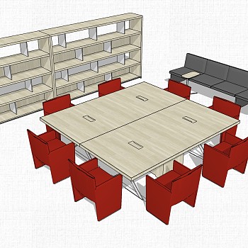 现代极简办公会议桌椅子su草图模型下载 (3)