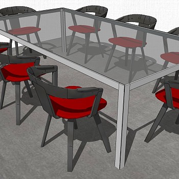 现代极简办公会议桌椅子su草图模型下载 (2)