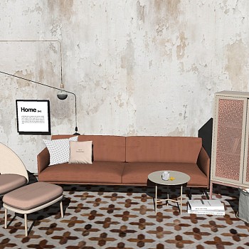 3北欧现代沙发单人休闲椅子壁灯边柜装饰柜sketchup草图模型下载