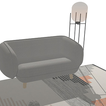 5北欧现代双人沙发落地灯sketchup草图模型下载