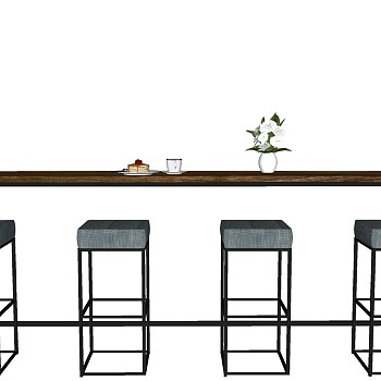 新中式实木桌子吧台椅子摆件sketchup草图模型下载