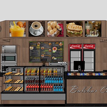 现代甜品店实木吧台展示柜组合sketchup草图模型下载