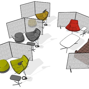 1现代办公休闲椅子边几沙发屏风隔断休闲区sketchup草图模型下载