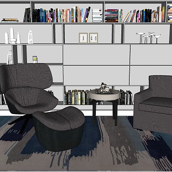 24北欧现代休闲椅子单人沙发书柜sketchup草图模型下载